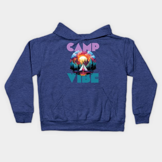 Camp Vibe Retro Colorful Sunset Print Kids Hoodie by Beth Bryan Designs